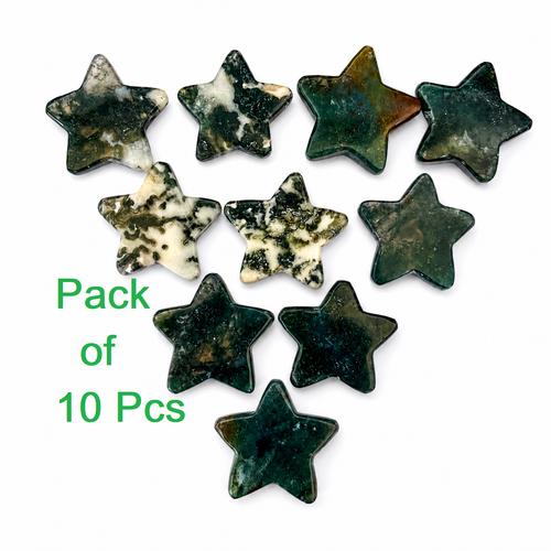 10 Moss Agate Star Crystals Mini Polished Gemstone Carving Bulk Pocket Stones - Picture 1 of 11