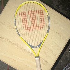 Wilson Fusion XL Tennis Racquet Yellow Gray Frame with Red Wilson Strings