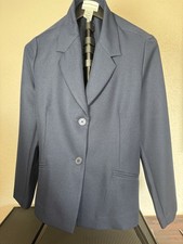 Alfred Dunner 14P Petite Blue Blazer 2-Button Notch Solid Polyester LS