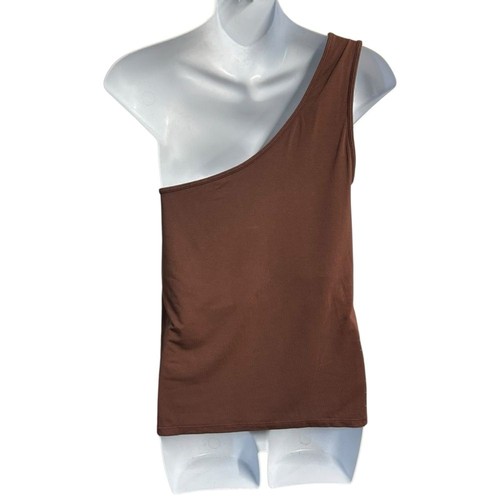 Klassy Network Tank Women XL Brown One Shoulder Cut Out Brami Full Length Padded - Picture 6 of 14
