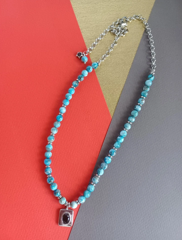 Otoño Recién Llegados - Hombre Piedra Apatita con Collar Acero Inoxidable Foto 4 de 4