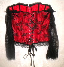 RED & BLACK CORSET BUSTIER SZ 2XL BLACK LACE SLEEVES ATTACHED POLYESTER BOX33