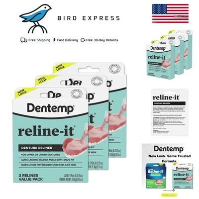 Denture Reline Kit Advanced Formula for Upper & Lower Dentures 3 Pack, 9 Relines
