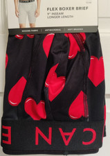 American Eagle 9" Flex Boxer Brief Black/Red Hearts NEW