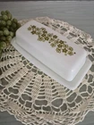Vintage Pyrex Green Spring Blossom Crazy Daisy 7 inch Butter Dish w/Lid USA EUC