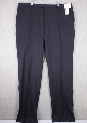 NEW Pronto Uomo 48 Black Pinstriped 100% Wool Flat Front Suit Trouser Mens Pants