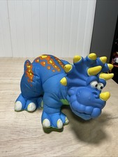 Fisher Price 1999 Vintage Plush Triceratops Dino Roar Dinosaur Blue Plastic Head
