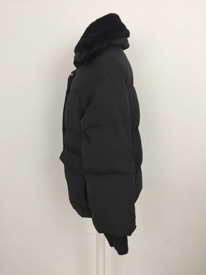 M&S Women's Puffer Jacket Size 10 Solid Black Fleece Neck Square Pocket Used F1 - Image 2 of 4