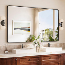 TokeShimi Black Vanity Mirror 60x36 Inch   Large Framed Bathroom Mirror  Temper