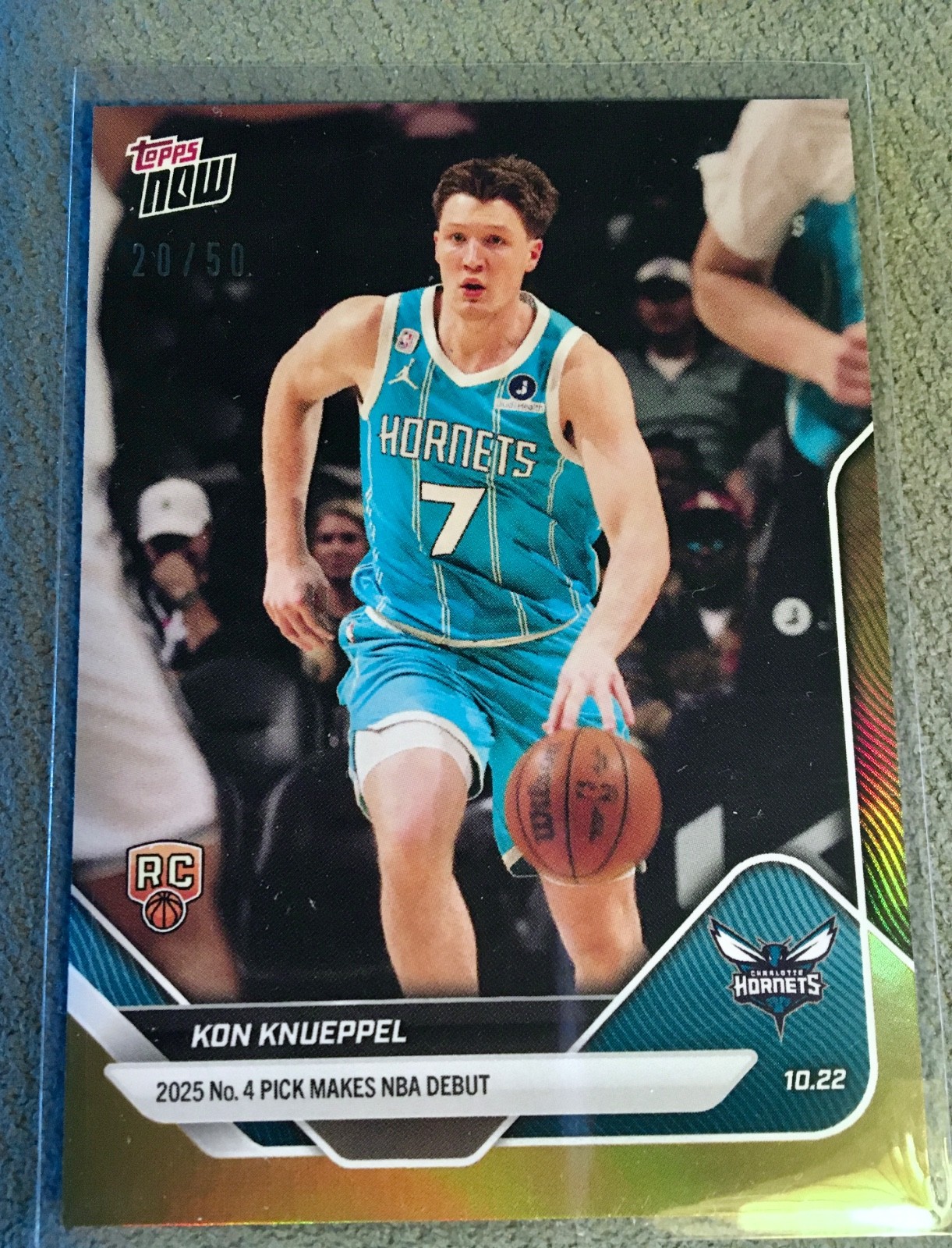 2025-26 TOPPS NOW NBA 10 KON KNUEPPEL HORNETS RC DEBUT GOLD FOIL NUMBERED 20/50