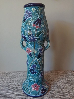 Vintage Signed Czechoslovakia Amphora Art Nouveau Pottery Floral Vase (15207)