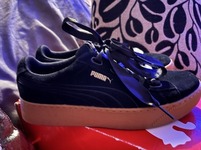 Puma Vikky Ribbon Black platform Suede Wide Lace Trainers Size uk - Main Image