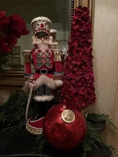 Tabletop Ruby Red Crackle Mercury Glass Kugel Ball Ornament Objet d’Art 6”