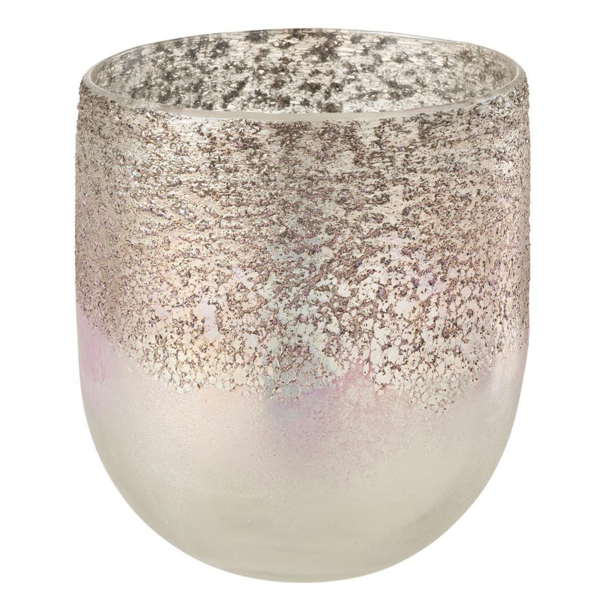 Photophore en verre Milano gris et rose de 15cm pour bougie chauffe-plat