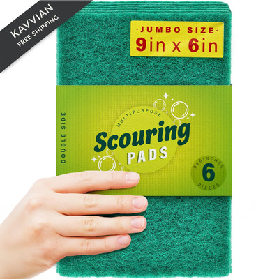 DecorRack 6 X-Large Scouring Pads 9'' x 6'' Extra Large Dish Pad for Heavy...