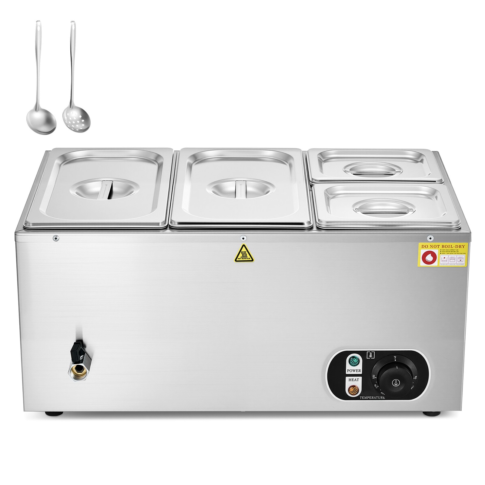 Electric Food Warmer Countertop Buffet Server 4 Pans Lids Ladles Drain 120V1500W