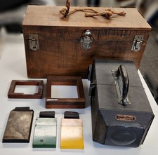 Vintage Folmer Graflex Finger Print Camera w/ Wood Case, Old Film Etc. READ 