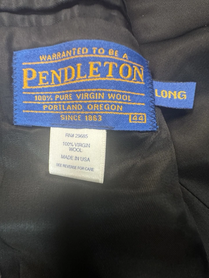Pendleton Western Blazer Mens SZ 44 L Black Herringbone Wool Suede Accents USA - Image 3 of 4