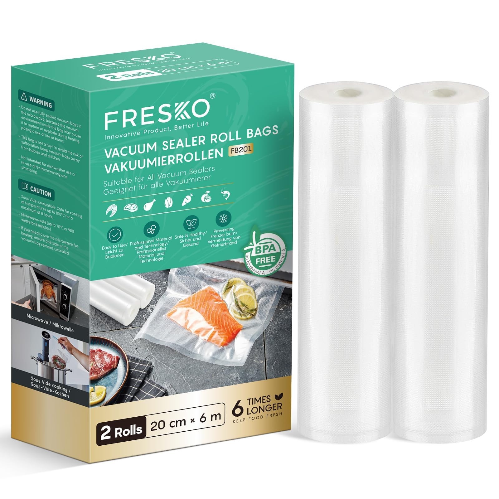 Sacchetti Sottovuoto Alimenti 2 Rotoli 20 X 600 cm Dimensioni Personalizzabili
