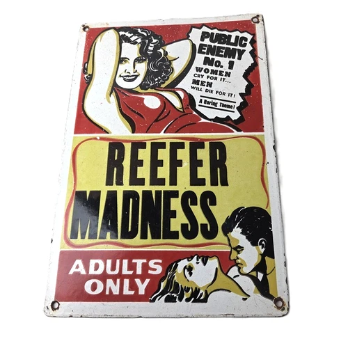Vintage Reefer Madness Porcelain Sign - Adults Only Propaganda Sign