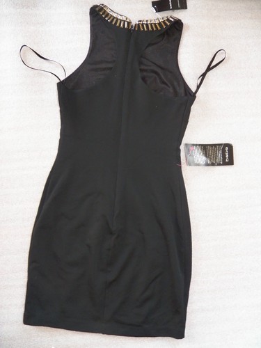 NUEVO CON ETIQUETAS Bebe plateado tachuelas negro carrera adornado fiesta club top falda vestido XS - Imagen 5 de 6