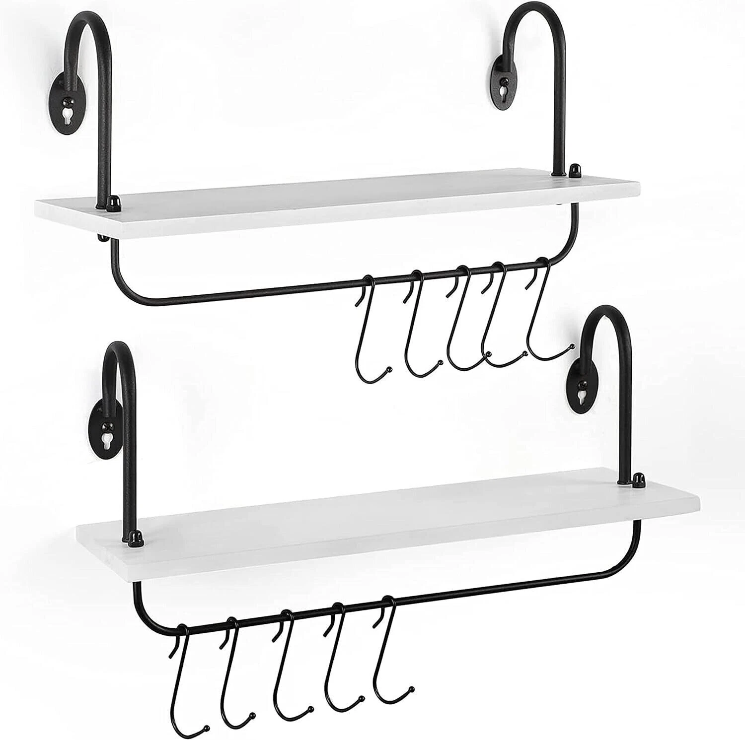 FLOATING WALL SHELVES WITH CUP HOOKS = PACK OF 2