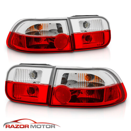 For 1992 1993 1994 1995 Honda Civic 2/4Dr Coupe/Sedan Red Clear Tail Lights Pair - Picture 3 of 7