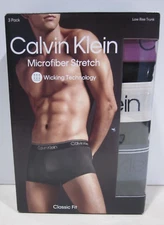 CALVIN KLEIN MICROFIBER STRETCH LOW RISE TRUNKS, 3 PR, NEW IN BOX, SZ LRG, #103