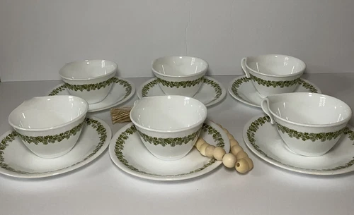 Vintage Corelle Crazy Daisy Spring Blossom 6 Sets Of Cups and Saucers Coffee Tea