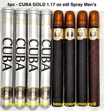 Lot of 4 Pc - CUBA GOLD Original Perfume 1.17 oz / 35ml Eau De Toilette Spray,
