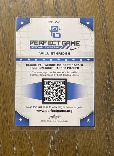 2015 Leaf Perfect Game National Showcase Gold /50 Will Ethridge Autogramm #PG-WE1 - Bild 2 von 2