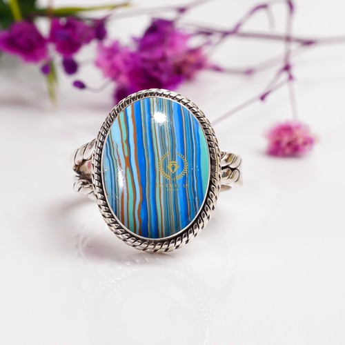 Rainbow Calsilica Ring 925 Sterling Silver Unique Jewelry Available In Ring Size - Picture 2 of 4