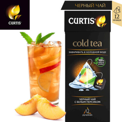 Curtis Cold Black Tea WHITE PEACH 12 Pyramids Russia NO GMO RF 100% Natural ЧАЙ
