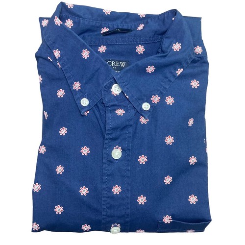 J Crew Flex Washed Button Up Floral Dress Blue Shirt Long Sleeve Mens Size M - Picture 12 of 12