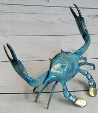 Bronze Blue Crab Sculpture Figure Figurine Original Art Glazed Colorful Patina