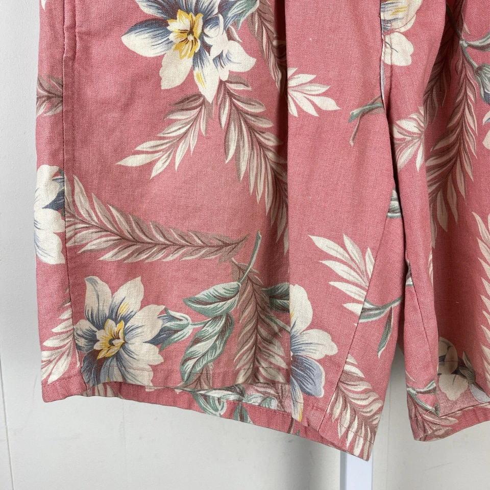 Pantalones Cortos Polo Ralph Lauren Vintage Floral Rosa Plisado Frontal Mezcla de Lino Para Hombres 32 Foto 3 de 4
