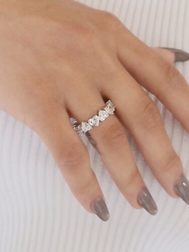 2.00 Ct Heart Cut Certified Lab Grown Diamond Ring Eternity Band 14k White Gold - Picture 9 of 19