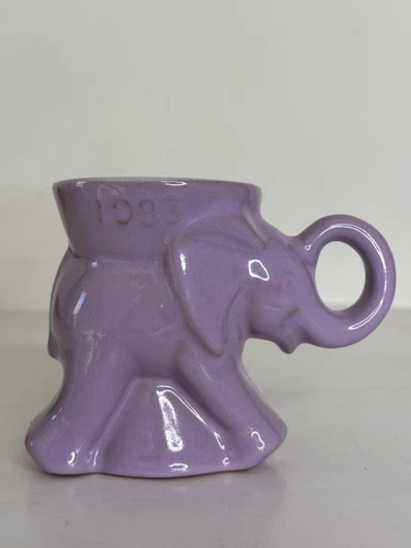 Frankoma Pottery Elephant Mug 1983 GOP Republican Political Wisteria Purple USA