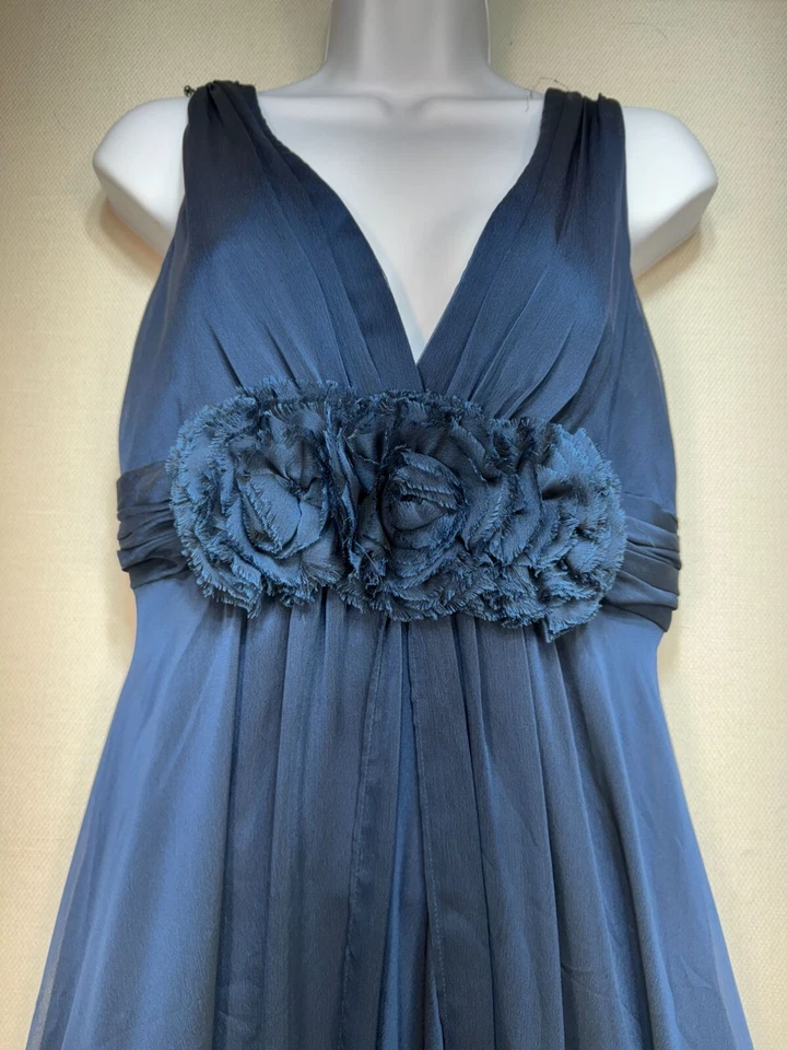 Vestido de baile Adrianna Papell cuello en V para mujer talla 8 azul sin mangas floral fiesta Foto 2 de 4