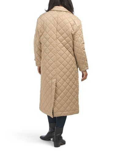 Rebecca Minkoff womens Long Quilted Puffer Coat sz Medium Tan Double Breast $298 - Picture 2 of 11