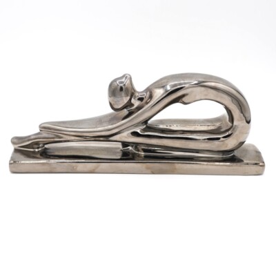 Yoga Stretching Ballet Desk Statue Silver Tone