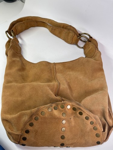 Lucky Brand Boho Bucket Leather Suede Bag With Peace Sign Studs (on bottom) - Picture 9 of 10