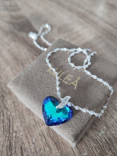 Prom Party Night Blue heart Swarovski Crystal Elements Pendant & chain TkMaxx - Picture 2 of 11