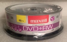 Maxell DVD RW Discs 4.7GB 4x Spindle Silver 15/Pack 634046