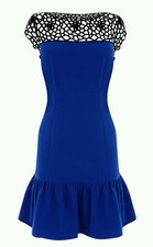 New COAST Size 10 MUSE DRESS, BLUE BLACK CROCHET,COCKTAIL PARTY DRESS, £125