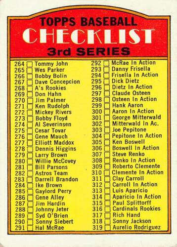 1972 Topps Baseball Checklist Series 3 #251 EX/EX+ HIGH GRADE SHARP/CLEAN