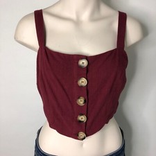 NWT Skylar Madison Button Front Crop Tank Top Large Burgundy