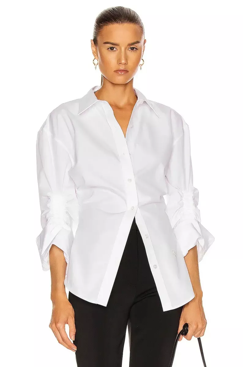 ALEXANDER WANG CINCHED SLEEVE BUTTON DOWN SHIRT, SZ 0 WHITE NWOT!!