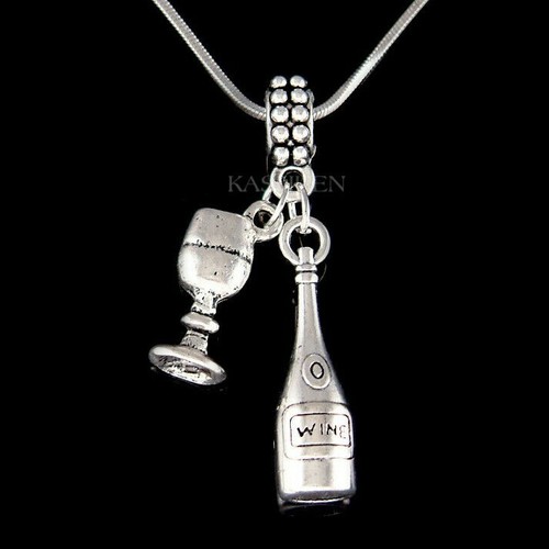 White Red 3D Wine Bottle Glass Merlot Grapes Alcohol Drink Lover Charm Necklace - Picture 1 of 7