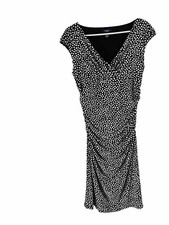Women's Chaps Black, White Polka Dot Stretchy Dress Size L Pre-Owned
